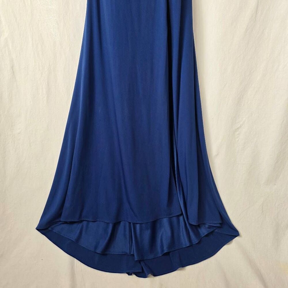 TONY BOWLS Blue Beaded One Shoulder Prom Gown - Picture 4 of 16